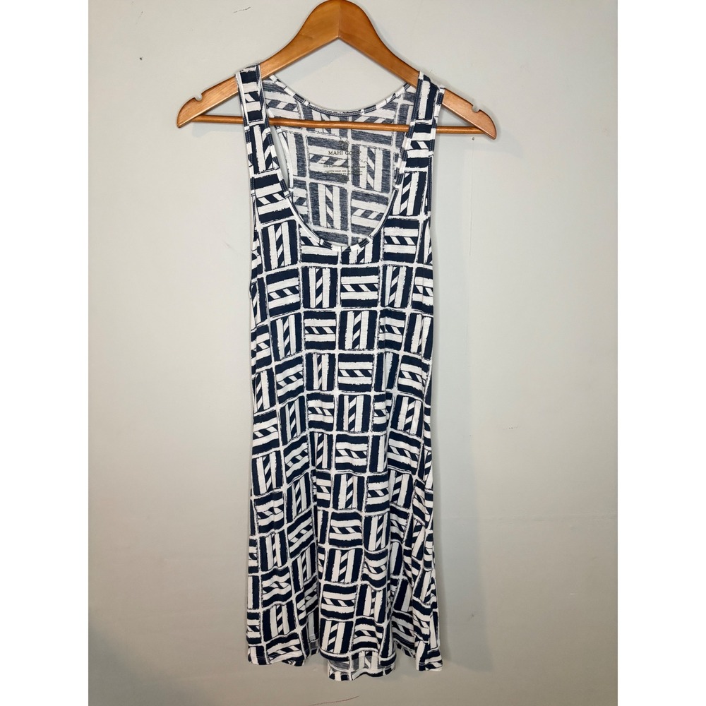 Mahi Gold Dress Womens S Blue White Geometric Supima Modal Tank Midi